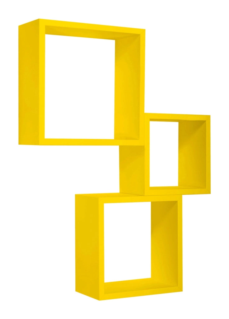 Set 3 Mensole da Parete Cubo in Fibra di Legno Incubo Giallo Canarino