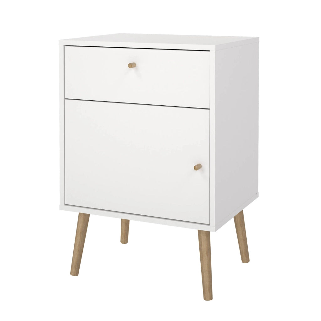 Comodino Antenati, Comò basso, Tavolino da notte, Mensola da letto, 50x39 h72 cm, Bianco
