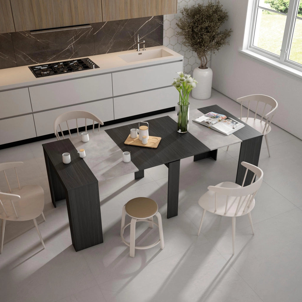 Consolle allungabile, 222x90x77cm, Per 10 persone, Tavolo da pranzo, Nero RF2643