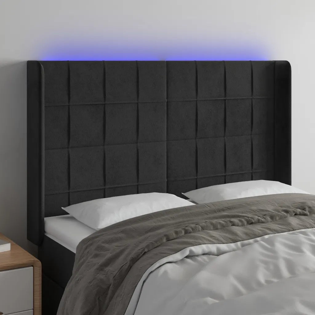 Testiera a LED-Testata con LED Nera 147x16x118/128 cm in Velluto 104058