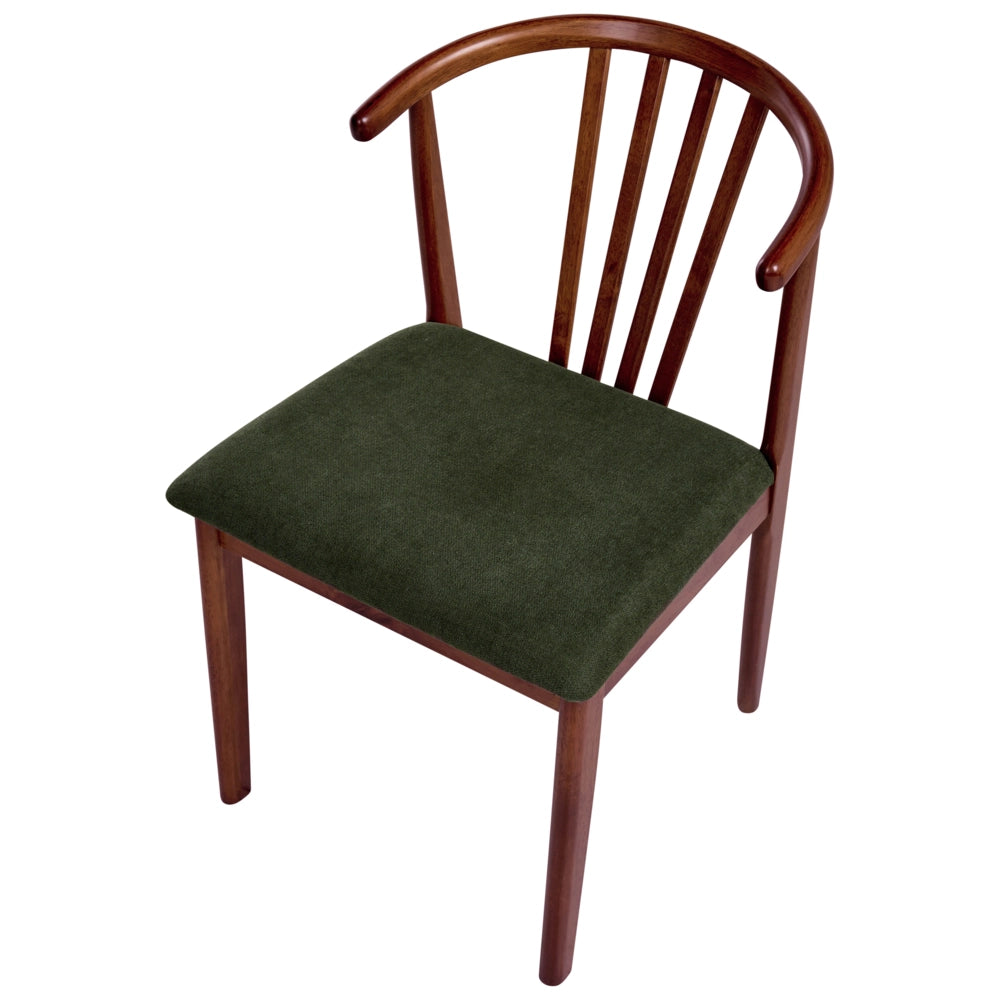 Set di 2 sedie da pranzo marrone scuro e verde scuro in legno di caucciù con seduta imbottita in poliestere Stile tradizionale