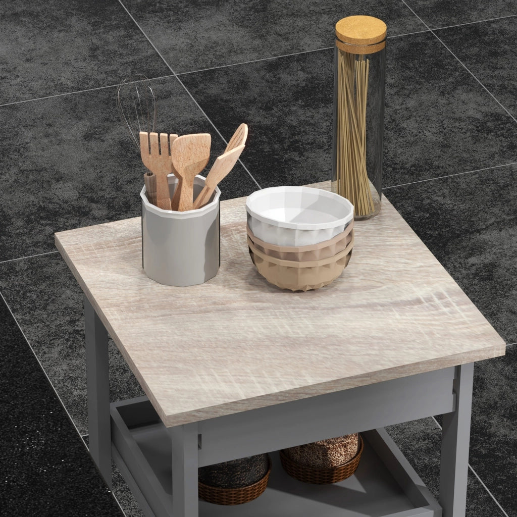 EasyComfort Carrello da Cucina con Cassetto, 2 Vassoi Estraibili e Ripiano Fisso, in Legno di Pino e MDF, 37x37x76 cm