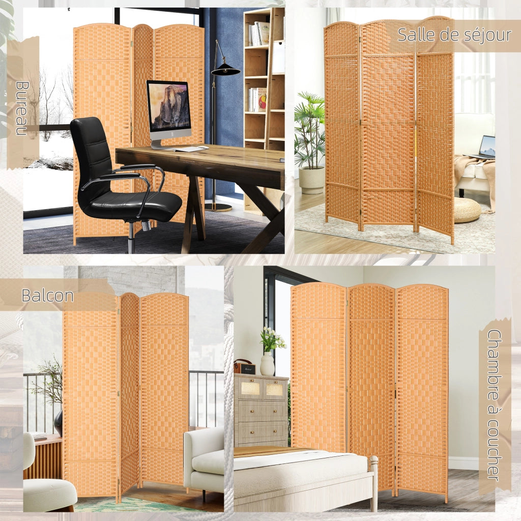 Paravent 3 Ante in Legno Pieghevole ¨C zephmum ¨C 135x180 cm Marrone Chiaro