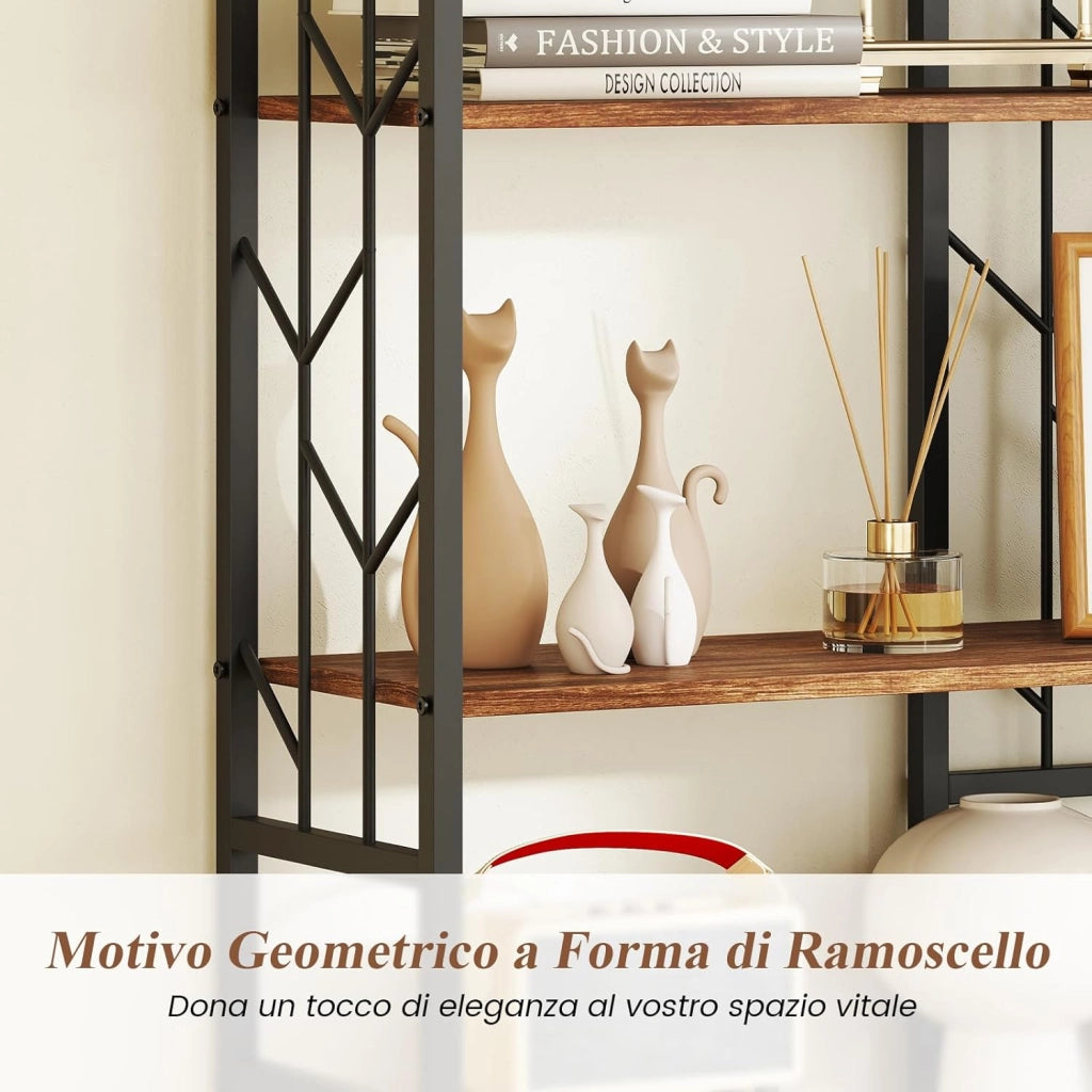 Libreria a 6 Ripiani, Libreria Geometrica Moderna con Telaio in Metallo, Scaffale da Terra con 2 Kit Antiribaltamento per Soggiorno Camera da Letto Studio, 80x31x180 cm (Marrone)