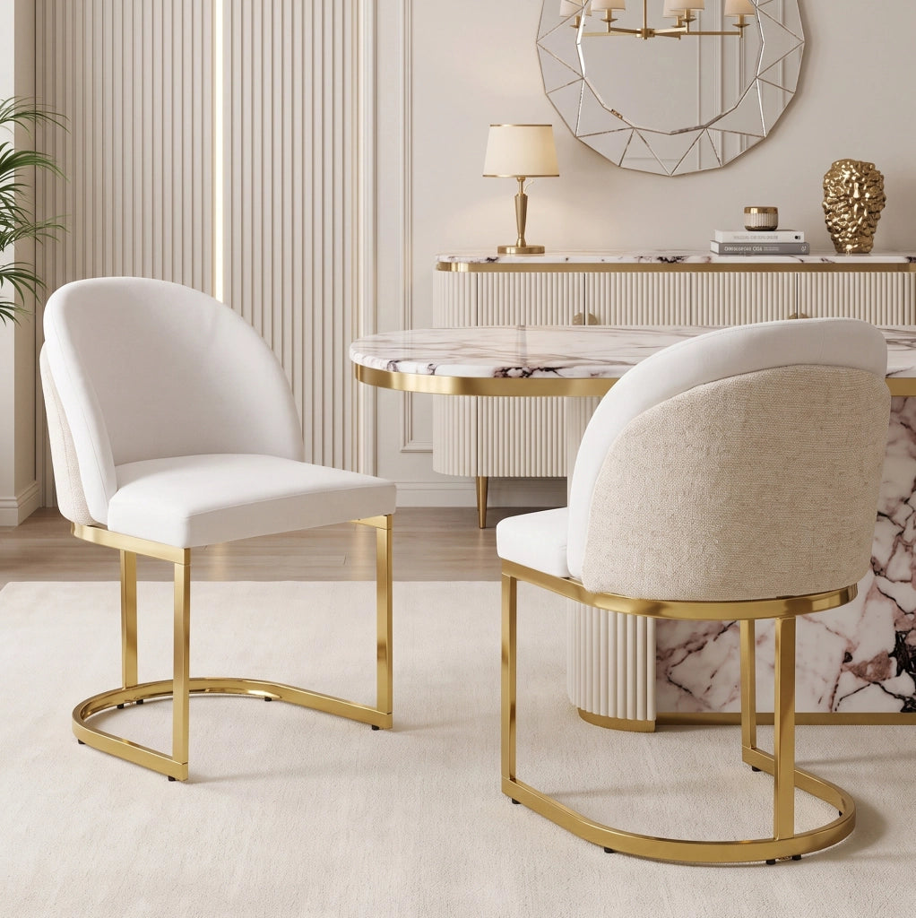 Set di 2 sedie in cheniglia beige con gambe metalliche dorate