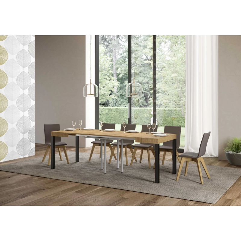 Tavolo allungabile 90x90/246 cm Everyday telaio Antracite - Quercia Natura