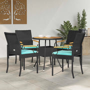 Sedie da giardino 4 pcs Nero e Turchese Polyrattan e acacia 42025889