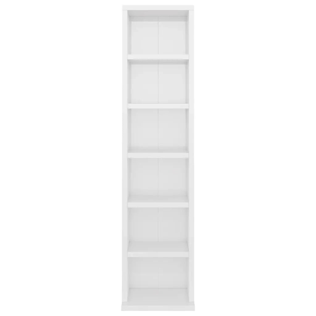 Mobile Porta CD Bianco Lucido 21x20x88 cm in Legno Multistrato 800357