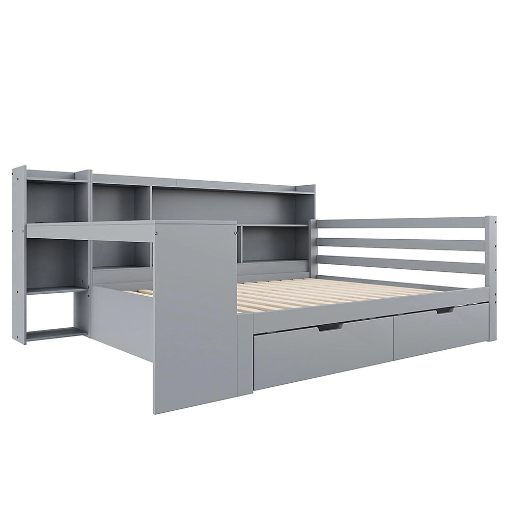 Divano letto-Xylo-140x200 cm-scrivania, 2 contenitori, prese, legno grigio