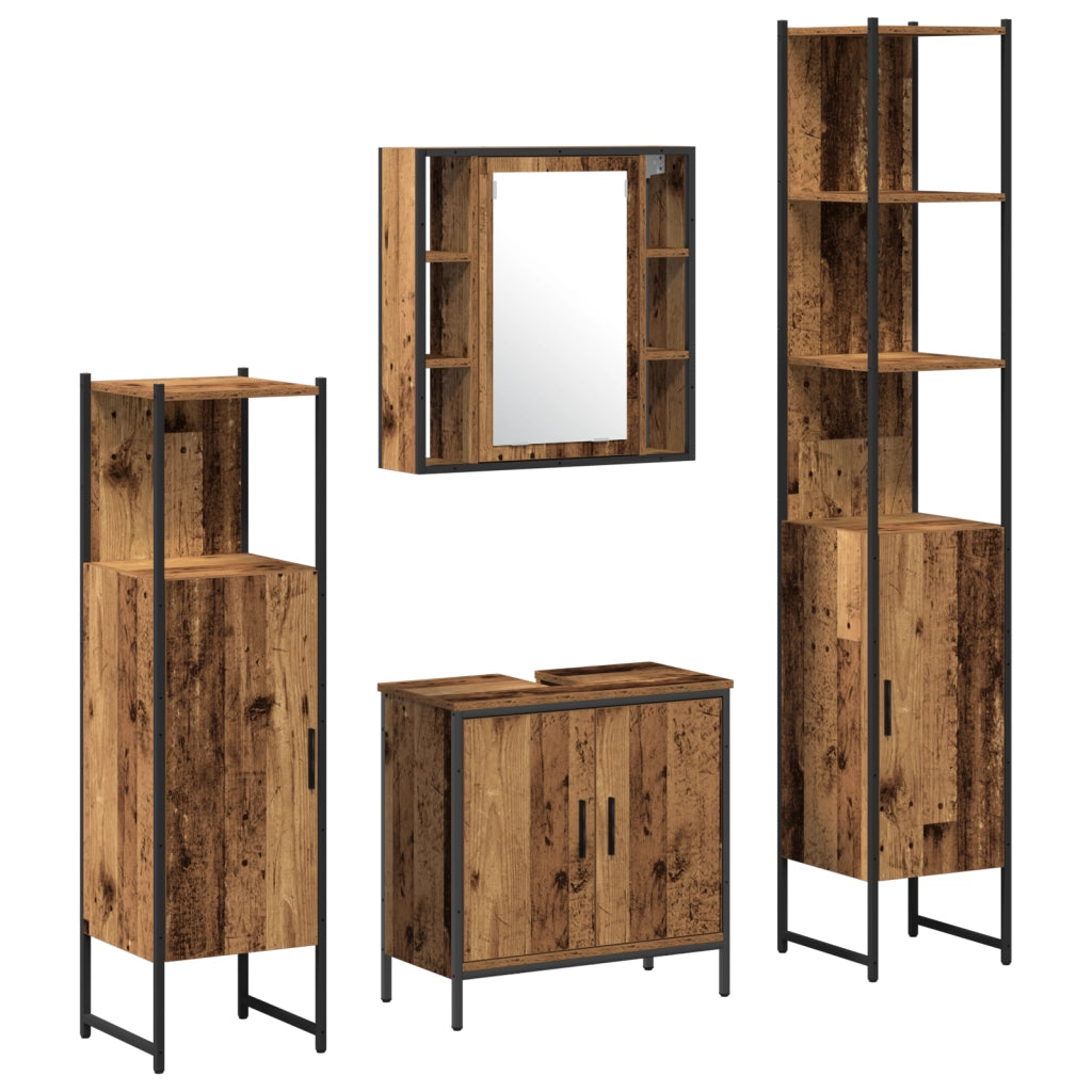 Set di Mobili per il Bagno da 4 Pezzi Legno Rustico Legno Ingegnerizzato