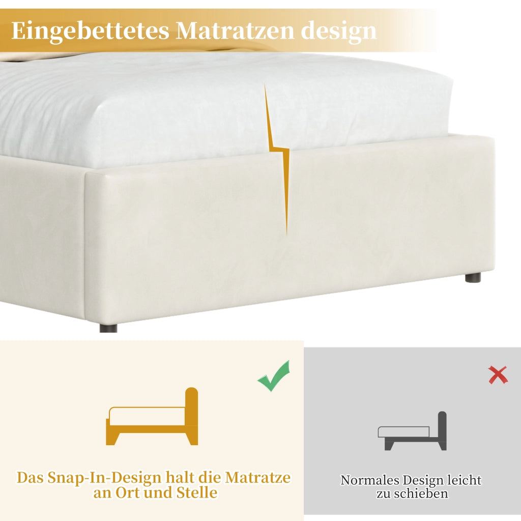 Letto imbottito per bambini con contenitore idraulico, 90x200 cm, velluto beige