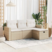 vidaXL Set Divano da Giardino 4 pz con Cuscini Beige in Polyrattan