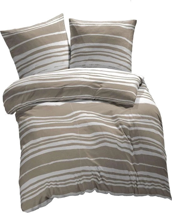 Set di coperte per letto a microfibra Carola con strisce 135 x 200 cm, insieme di 2, facile da stirare con cerniera - Adatto per allergici secondo Oeko-Tex 100-135 x 200 + 80 x 80 cm - Beige