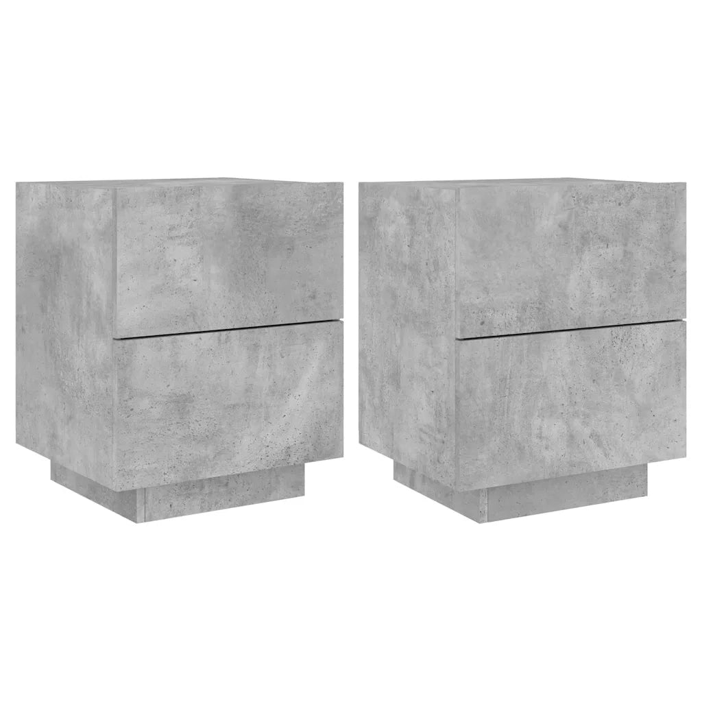 Set di 2 Comodini | Armadio da Notte | Mobiletto da notte con Luci LED Grigio Cemento in Legno Multistrato