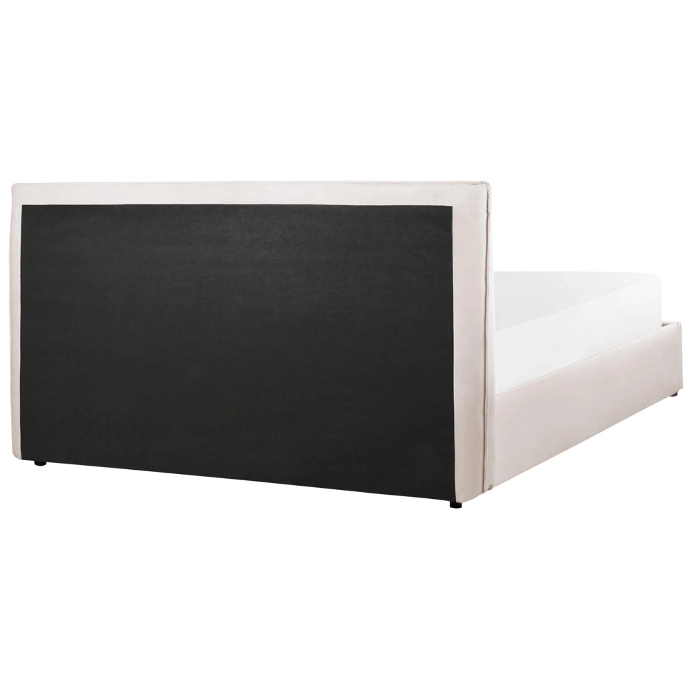 Letto con rivestimento in velluto bianco crema UE King Size 160x200cm Grande testata classica contenitore Doghe in legno
