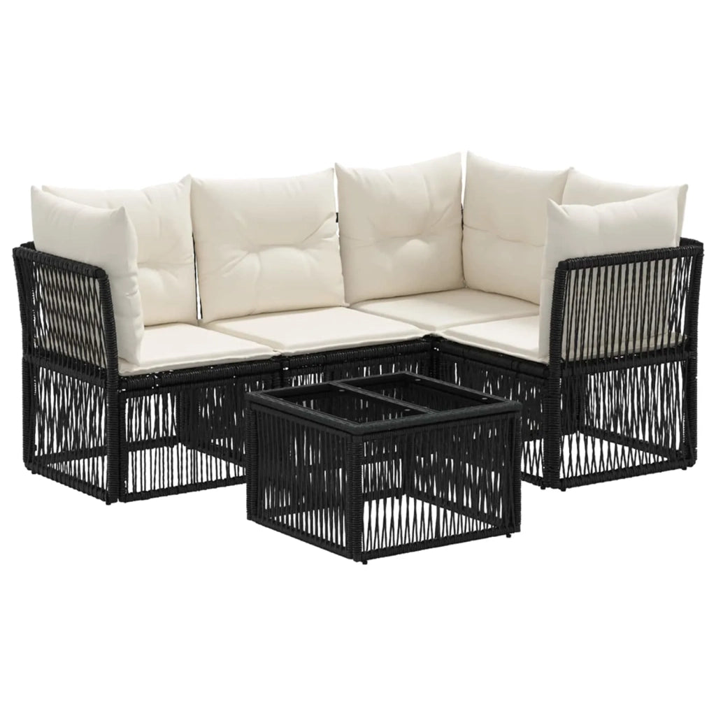 Set Divano da Giardino 5 pcs Nero polyrattan