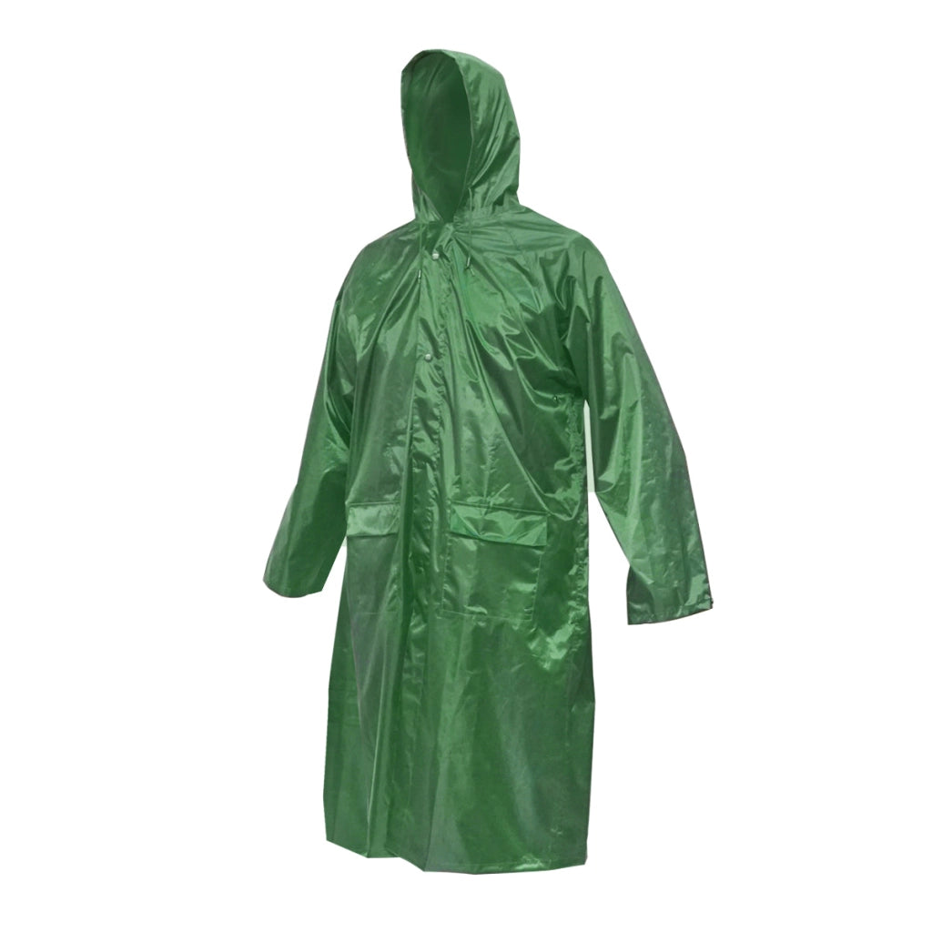 Mantella con cappuccio impermeabile taglia XL in poliestere con membrana in PVC, aperture di ventilazione, 2 tasche e cerniera, verde Breckner Germany