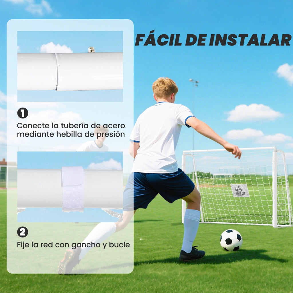 Portiere da Calcio con Rete e Supporto Metallo ¨C zephmum ¨C Bianco 186x62x123 cm