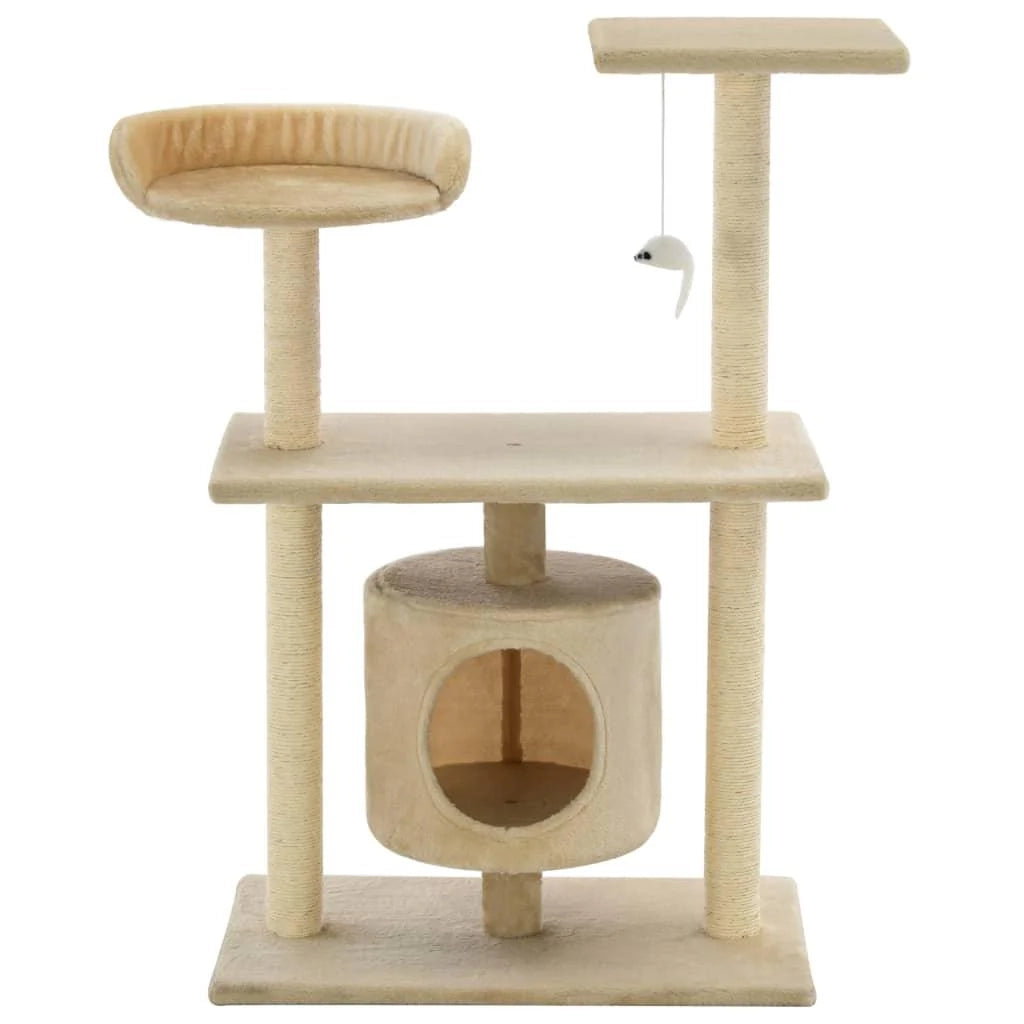 Tiragraffi albero per gatti cuccia per gatti peluche in sisal 95 cm beige 3702237