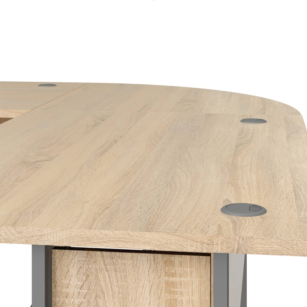 Scrivania Heling, Scrittoio multiuso, Tavolo per ufficio porta PC, Piano di lavoro, 200x200 h75 cm, Grigio e Quercia