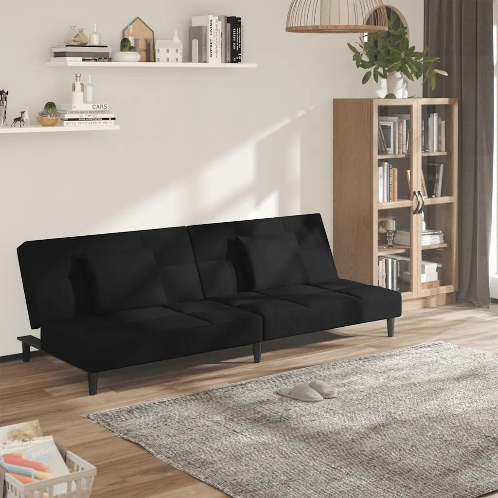 Divano Letto a 2 Posti con 2 Cuscini-Sofa Letto 2 Posti-Daybed Nero in Velluto 204020