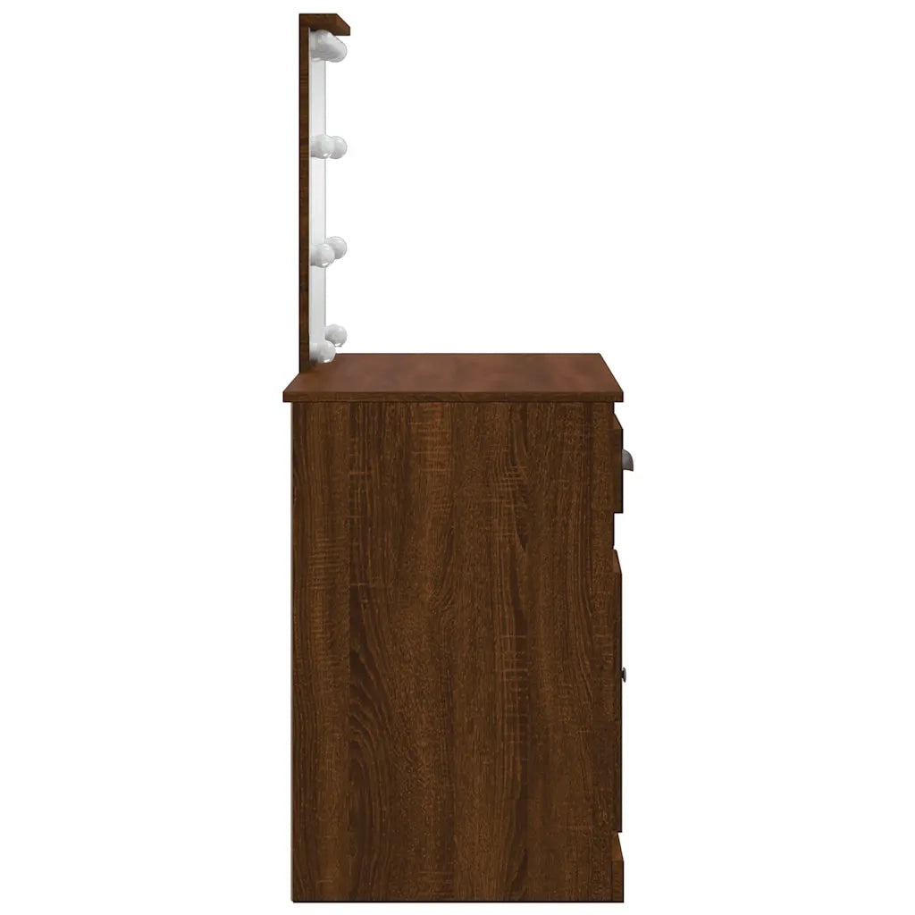 Toeletta | Tavolo da Trucco con Luci LED Rovere Marrone 90x42x132,5 cm