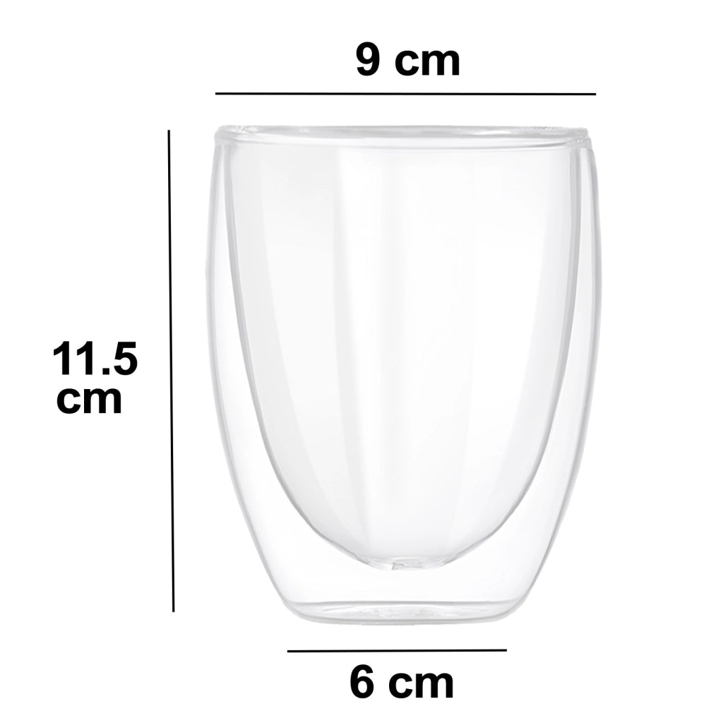 Lotto 2 bicchieri con manico a doppia parete 350 ml in vetro borosilicato solido Trasparente Cheffinger