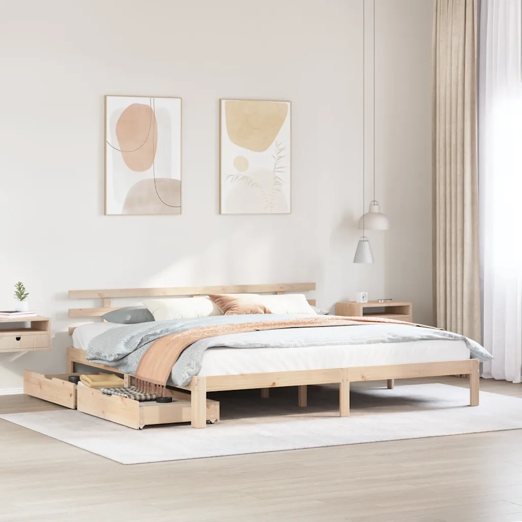 Giroletto con Cassetti 200x200 cm in Legno Massello di Pino 3302018