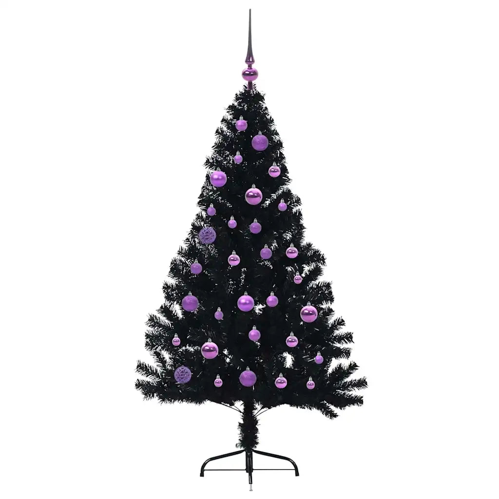 Albero di Natale | Decorazioni natalizie artificiale con luci integrate Nero 150 cm PVC