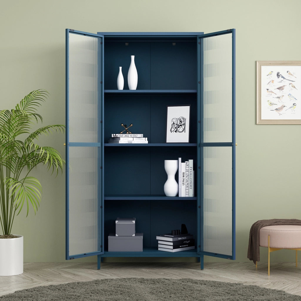 Armadio a Vetrata Säkylä con 4 Scomparti 180 x 80 x 35 cm in Acciaio - Blu Marino [en.casa]