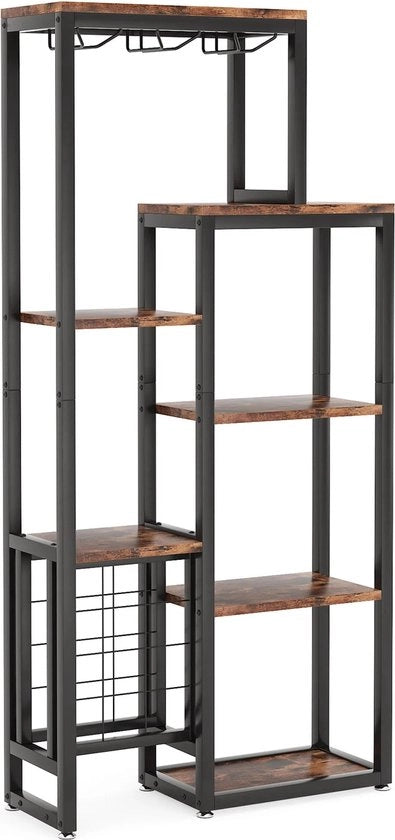 Wijnrek Industriale - Wijnkast - Wijnrek - Wijnrek - In Piedi - Legno - Metallo - 12 Bottiglie - 80 x 30 x 175cm