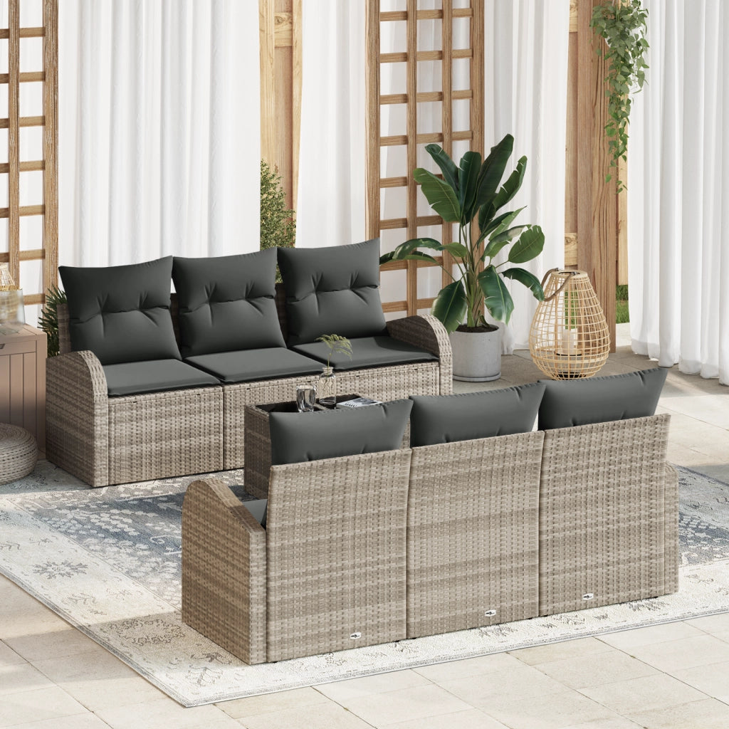 Set Divano Giardino 7 Pz con Cuscini Grigio Chiaro Rattan Sintetico