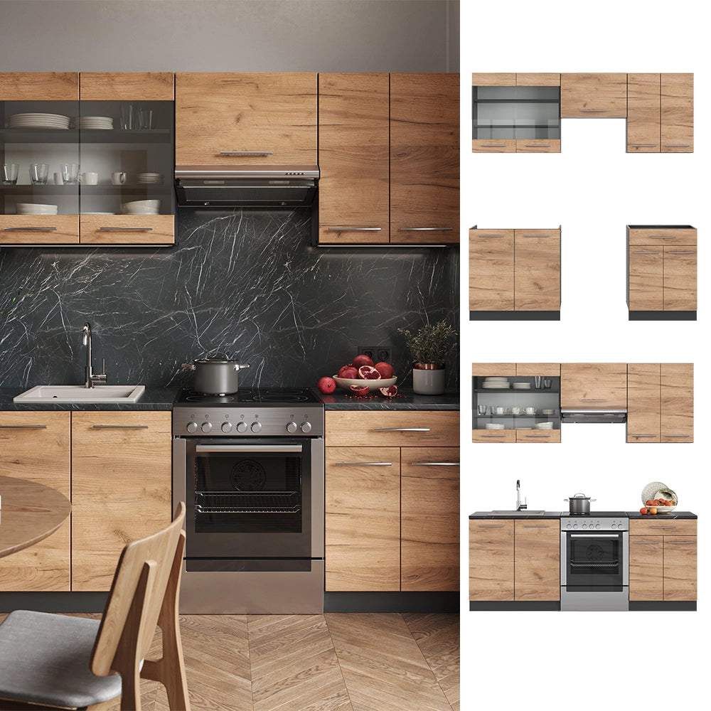 Cucina componibile Fame-Line Rovere dorato/Antracite 200 cm, PL Rovere Vicco