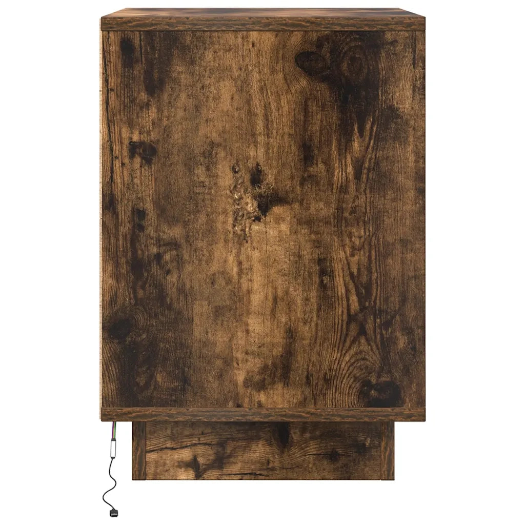 Comodino con Luci LED-Tavolino da notte Rovere Fumo 38x34x50 cm 833740