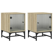 Set di 2 Comodini | Armadio da Notte | Mobiletto da notte con Ante in Vetro Rovere Sonoma 35x37x50 cm