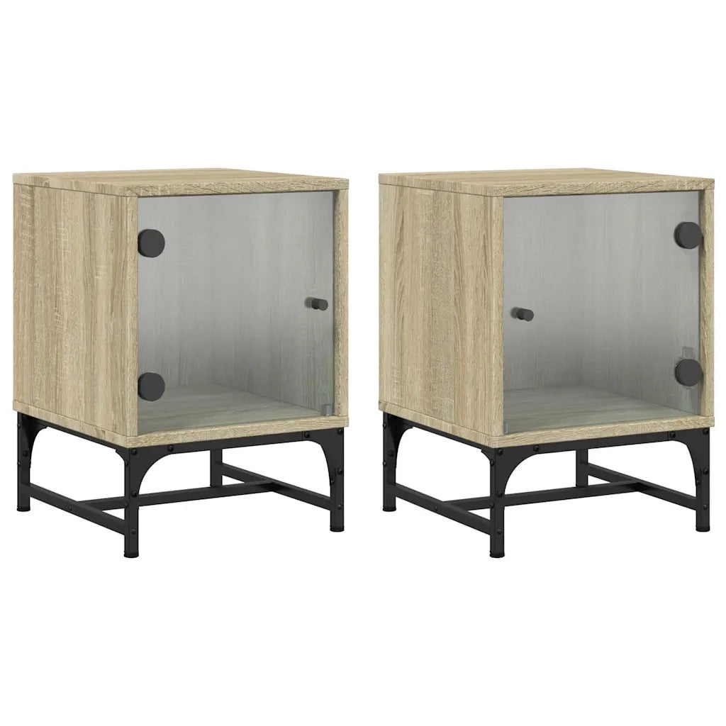 Set di 2 Comodini | Armadio da Notte | Mobiletto da notte con Ante in Vetro Rovere Sonoma 35x37x50 cm