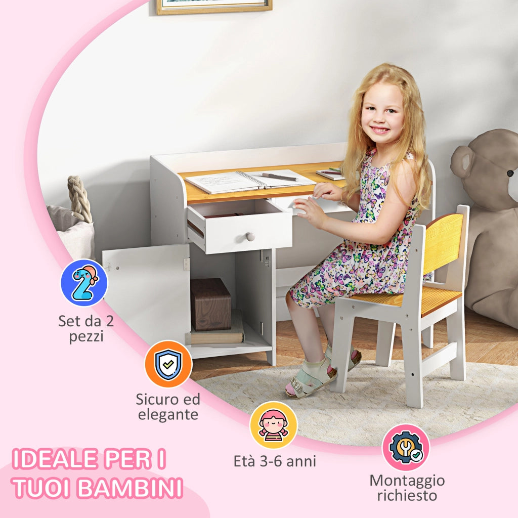 Sedia da Bambini e Banco Scuola ¨C Zephmum ¨C Bianco Legno
