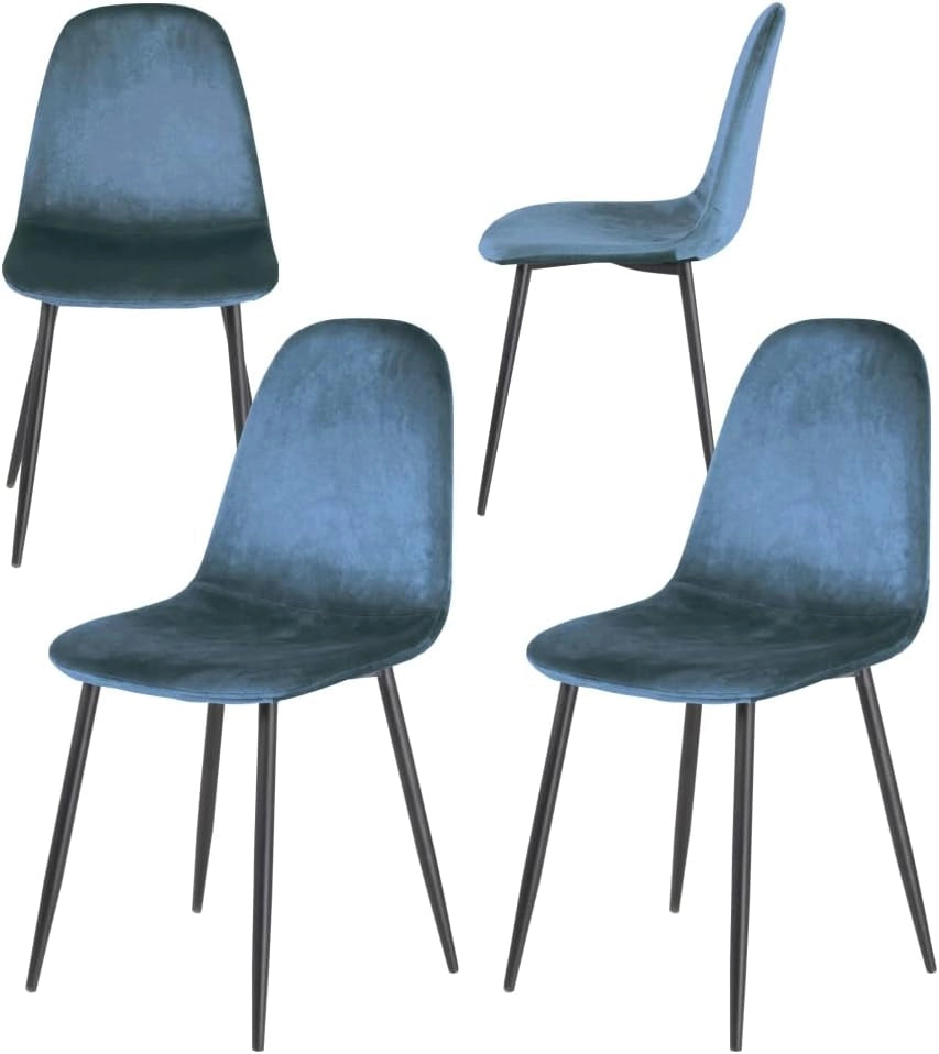 Sedia Poltroncina in Velluto Set 4pz Sedie per Sala da Pranzo Ristorante Blu Tempesta