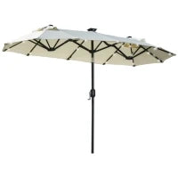 Ombrellone Doppio, Ombrellone da Terrazza, Inclinabile, con Pannello Solare, 35 LED, Telaio in Acciaio, 2.92 x 1.50 x 2.18 m, Beige