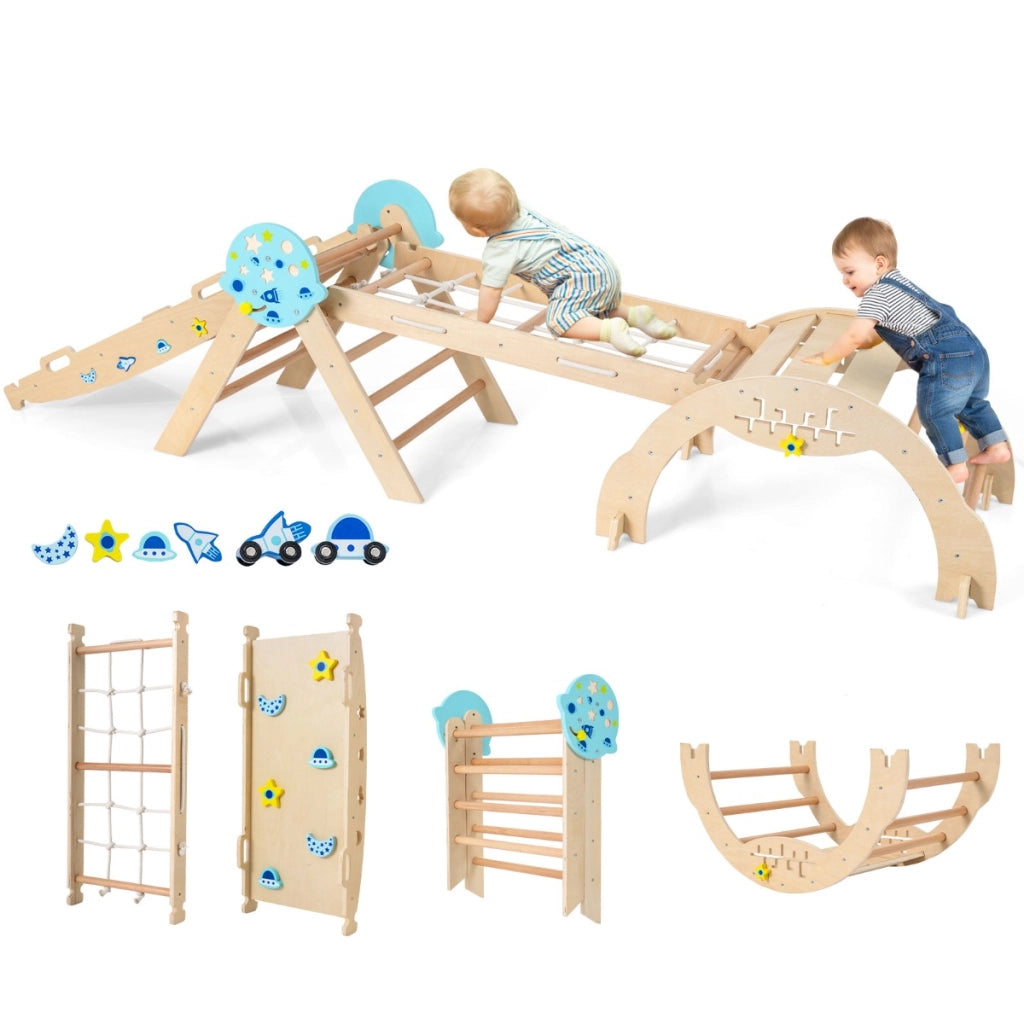 Set triangolo giocattoli pieghevoli per bambini che scalano, Triangolo palestra interno con scivolo ad arco Naturale-Arrampicate e scivoli