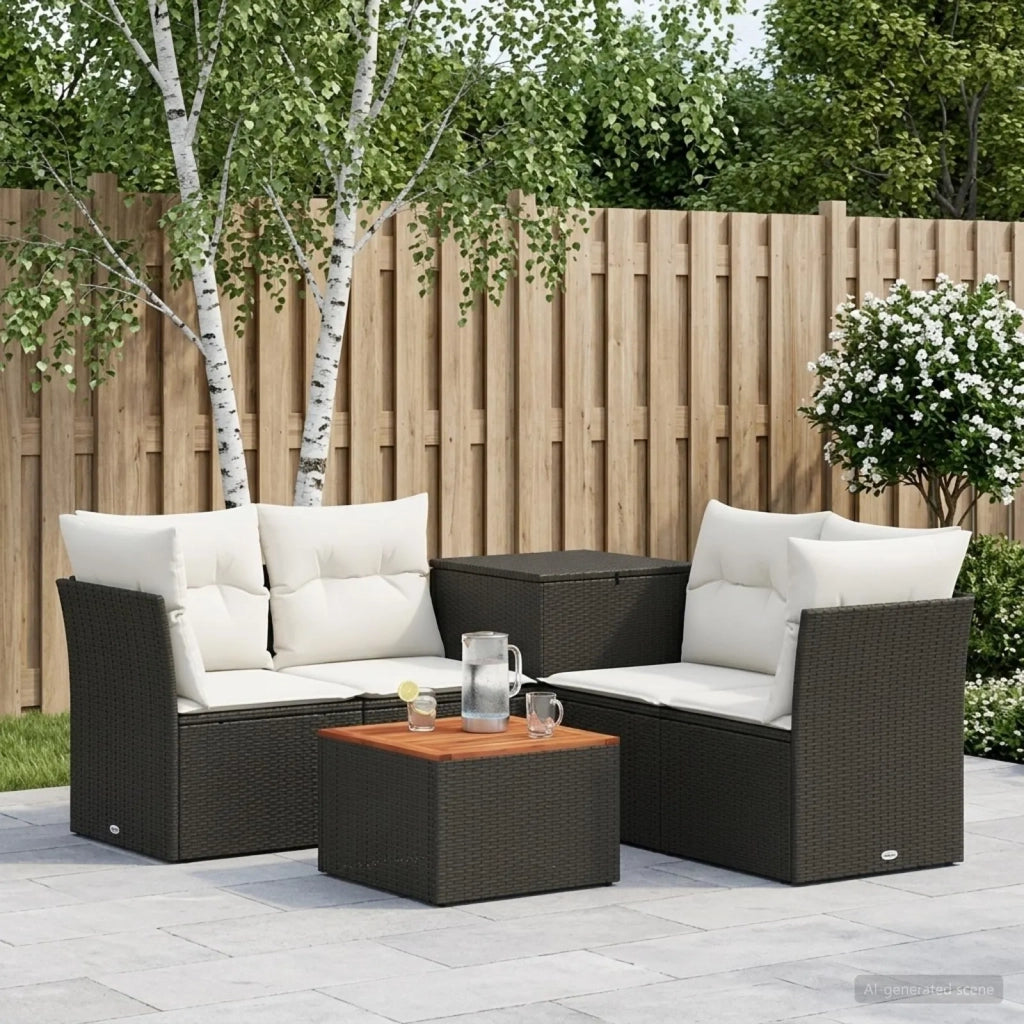 Set di divani 6 pz Nero e Bianco Crema 3447341