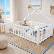 Letto a casetta per bambini 140x190 cm in pino e MDF bianco con sponda di sicurezza