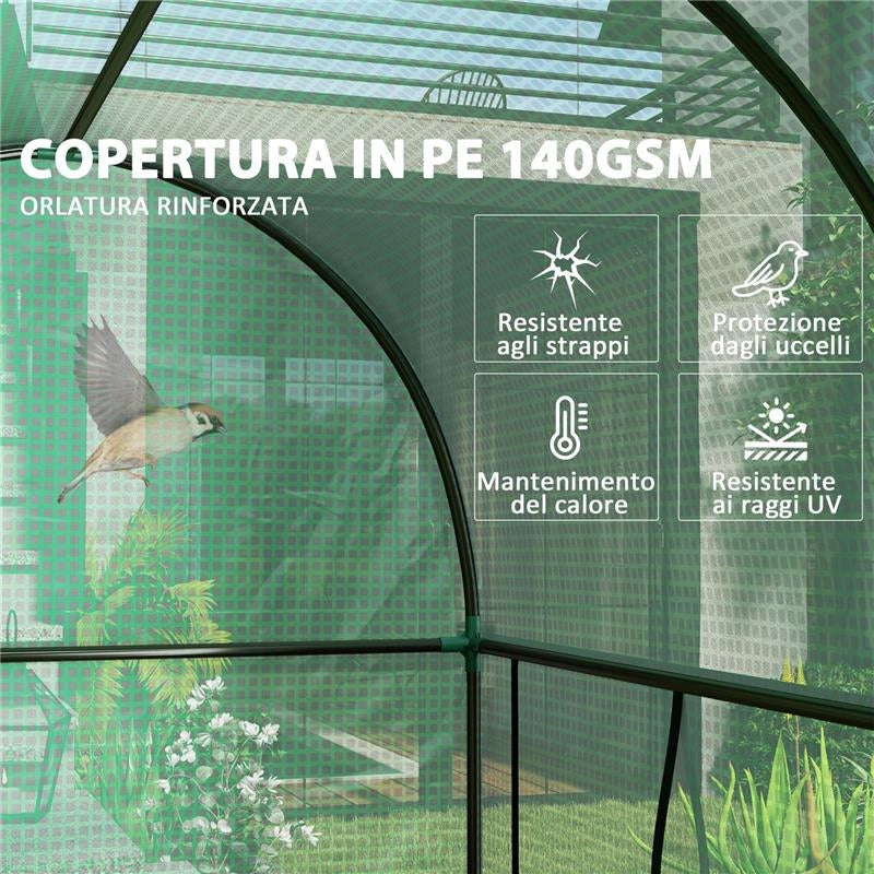SERRA DA GIARDINO DA 2 M¦, 2 PORTE AVVOLGIBILI, COPERTURA IN PE 140G/M¦ ANTI-UV, 2X1X1.78M, VERDE