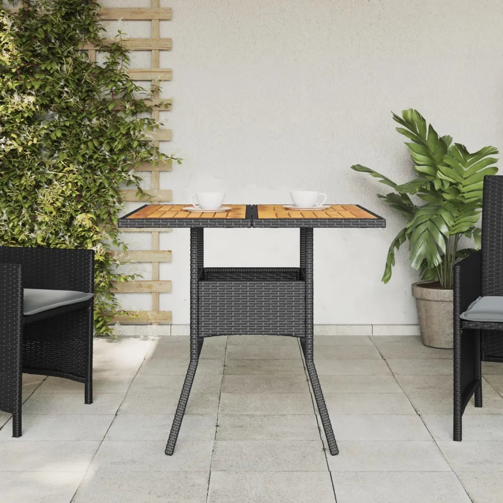 Tavolo Giardino Piano Legno Acacia Nero 80x80x75 cm Polyrattan 365519