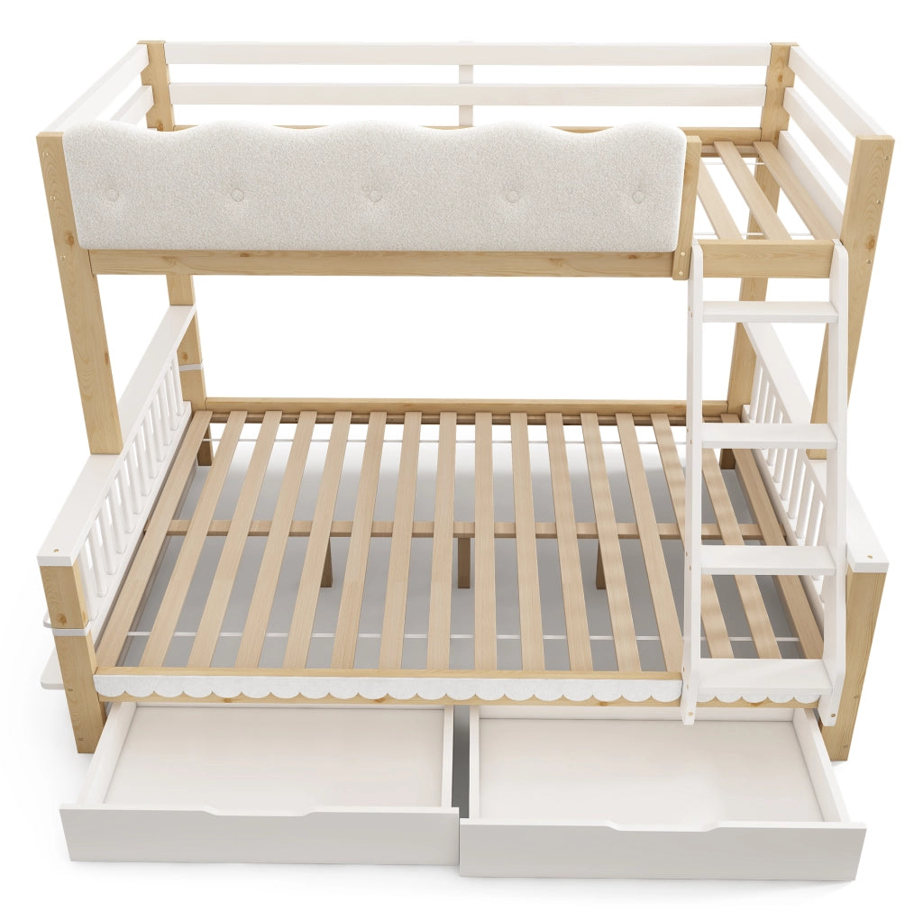 Letto a castello per bambini e adulti 90x200/140x200 cm in legno bianco e eiche con cassetti