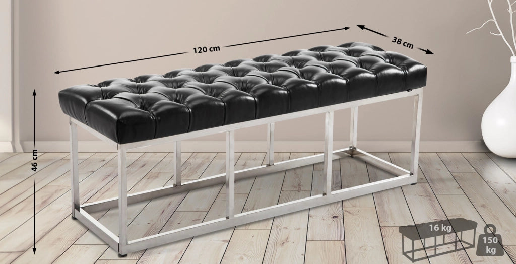 Panca Amun in similpelle e acciaio nero,120 cm