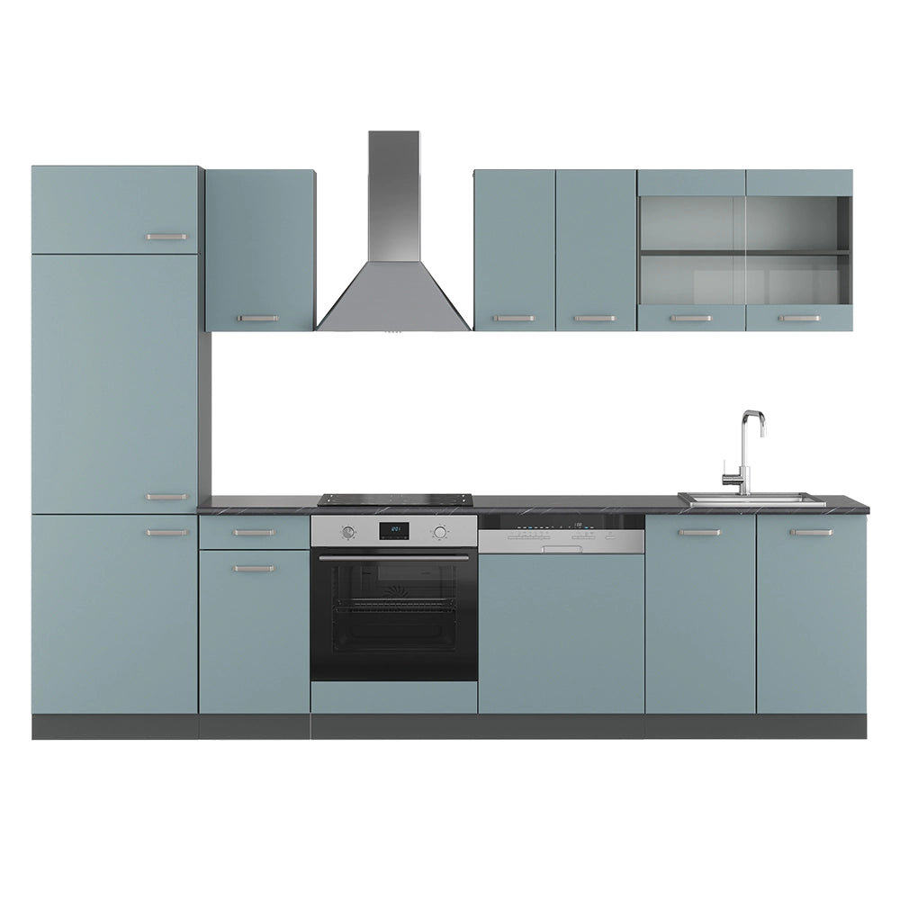 Vicco Cucina componibile Blu-grigio/antracite 300 cm senza piano di lavoro