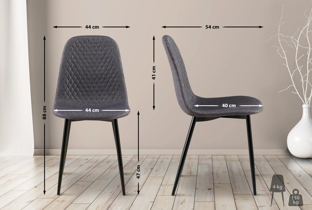 Set di 4 sedie Giverny grigio scuro,Tessuto