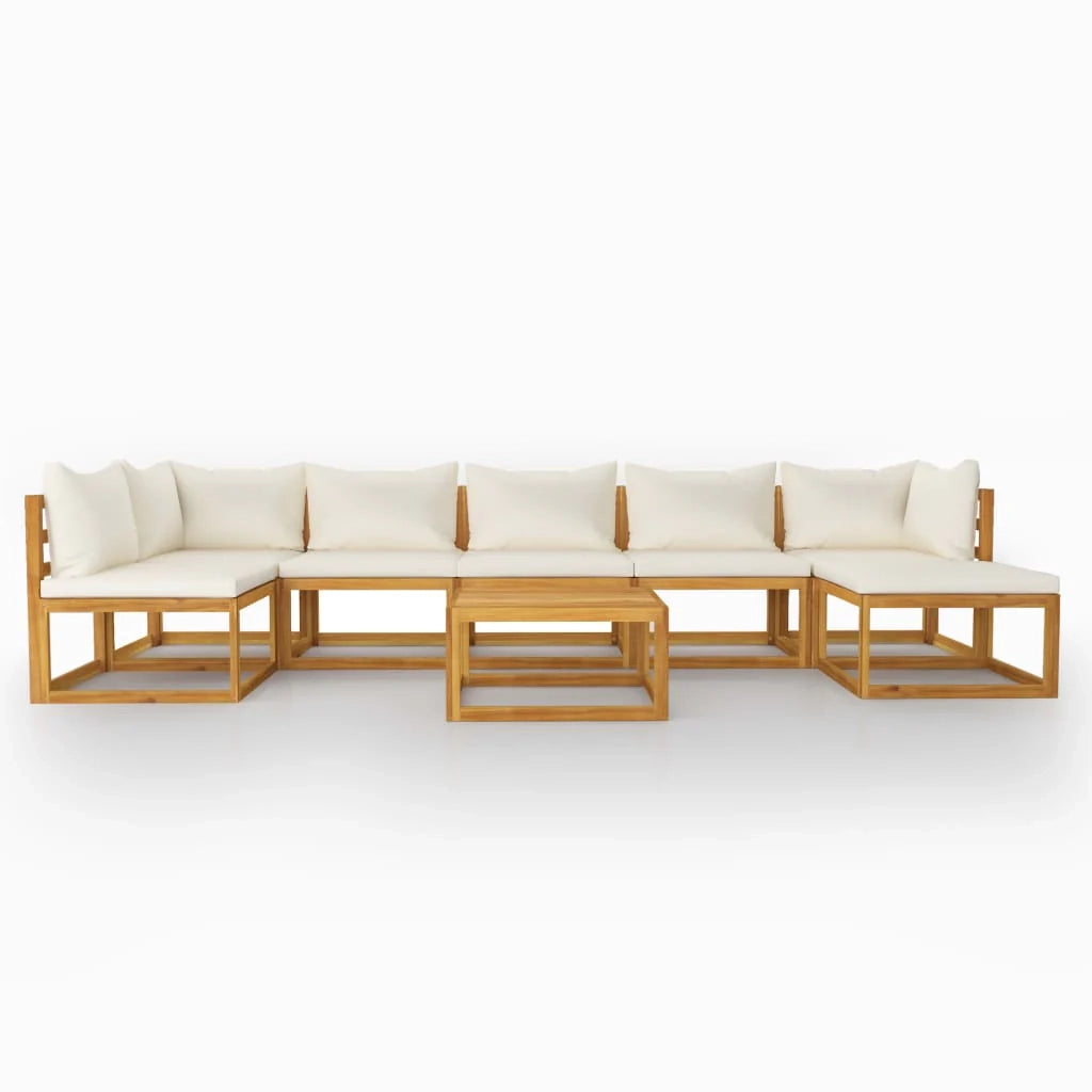Mobili da giardino mobili da esterno Set di mobili da 8 pezzi con cuscino color crema in legno massello di acacia 02_0017458