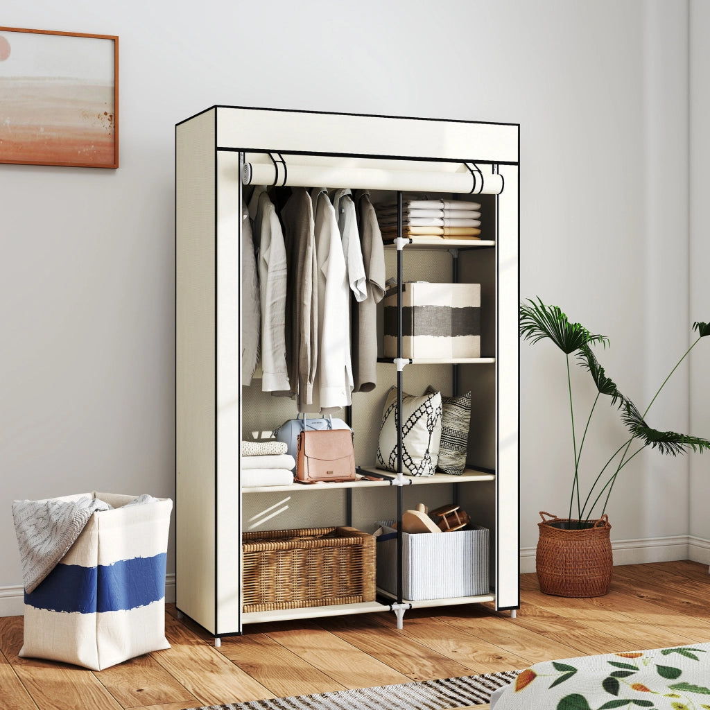 Armadio Portatile Armadio Guardaroba Salvaspazio, 103x43x162.5cm, Crema